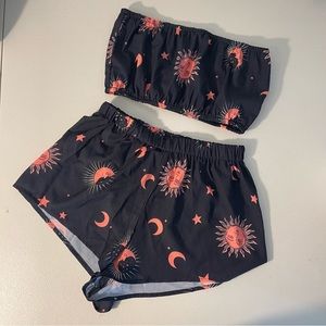 ZAFUL 2 Piece Set Sun and Moon Shorts and Tube Top Festival Summer Fashion